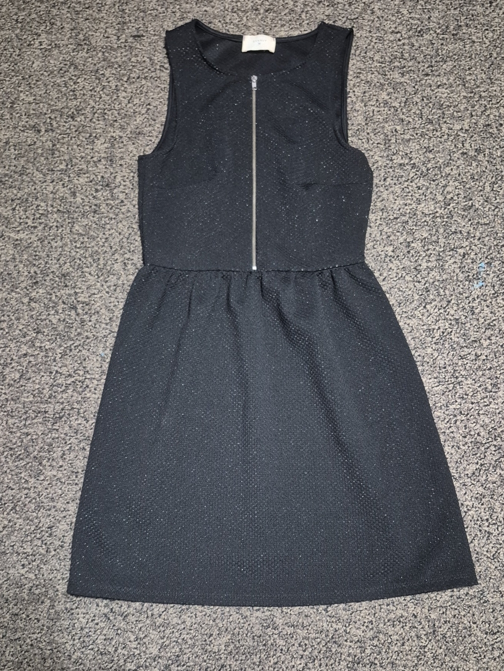 Everly Black Sparkle Sleeveless Front-Zip Fit-and-Flare Dress